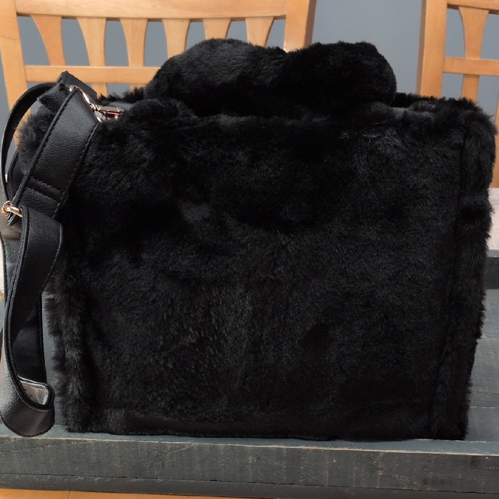 Juicy Couture Let's Get Cozy Black Faux Fur Tote - Picture 3 of 9